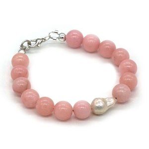 Bracelet Freshwater Pearl, Pink stones, Lobster Clasp.